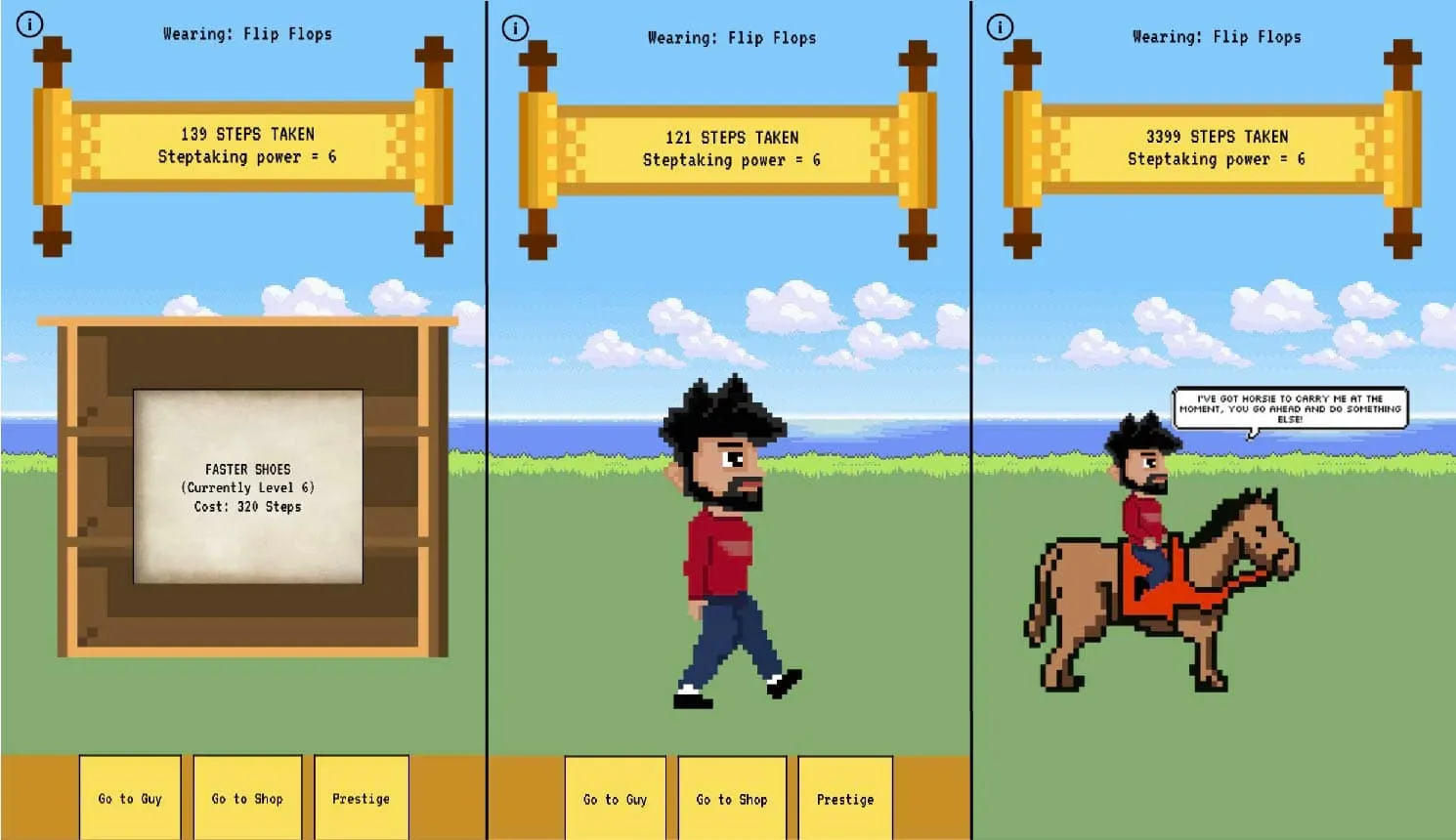 The three major scenes of the prototype game